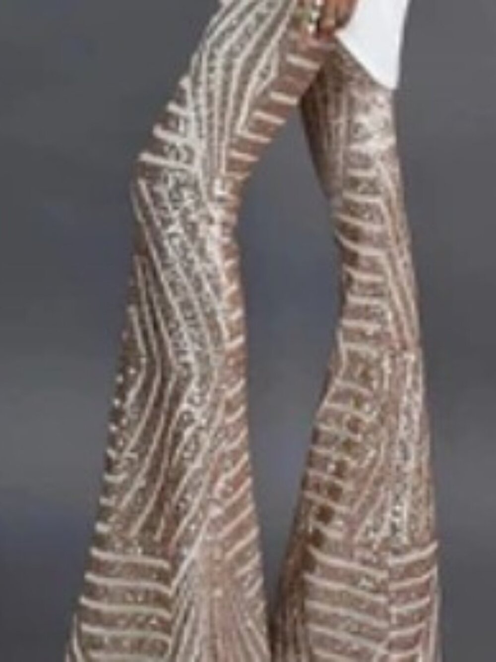 NWT Anewsta Women Sexy Sequin Mesh Wide Leg Pants See through legs